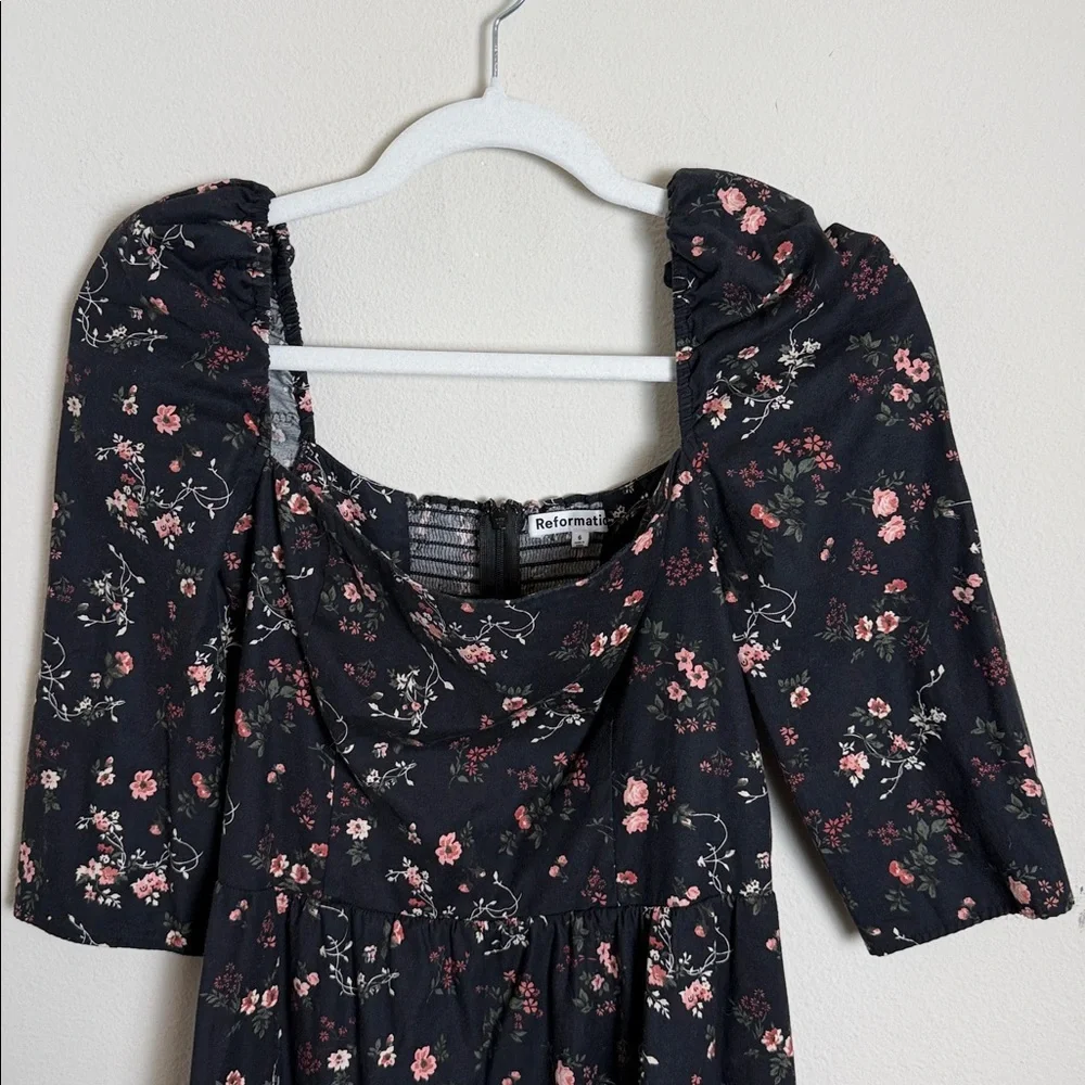 Reformation Cyprus Organic Cotton Blend Floral Midi Dress Size 6 Party Summer - Picture 7 of 9